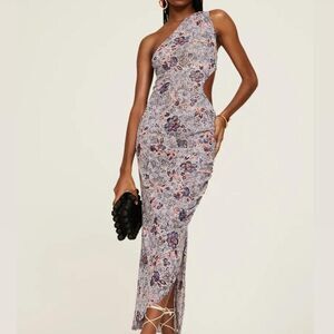 MISA Los Angeles sheer one shoulder dress with cut out. medium. Retail $350